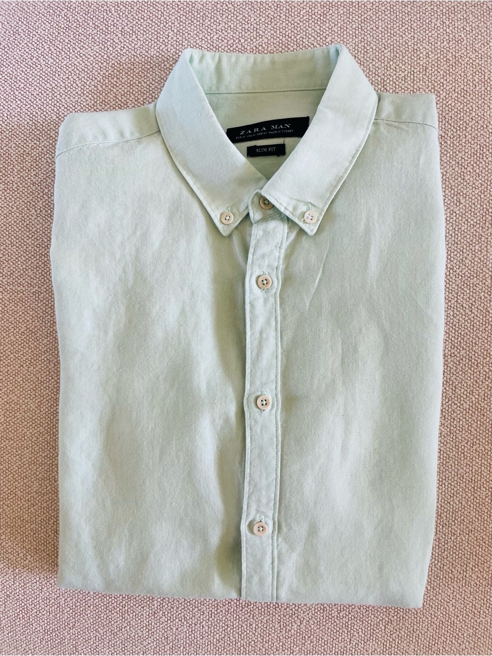 Zara Light Mint Green Button-Down Casual Shirt - Slim Fit